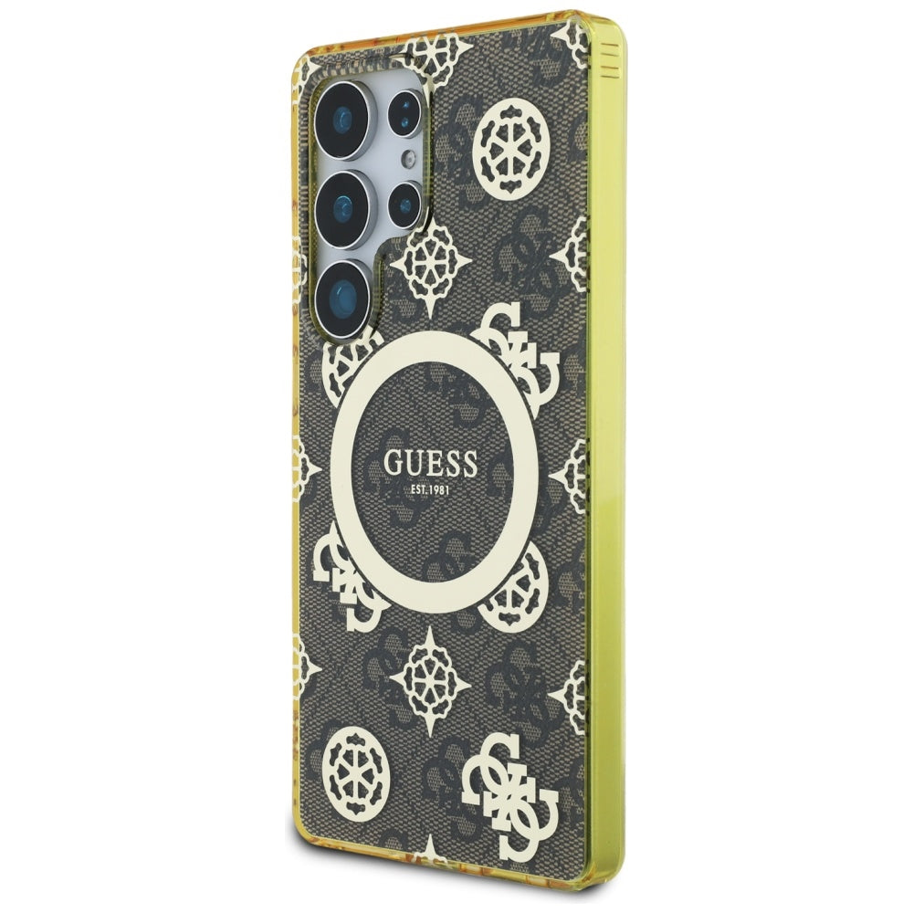 MagSafe tok Samsung Galaxy S25 Ultra S938-hez, Guess, IML Peony On 4G Background, Barna