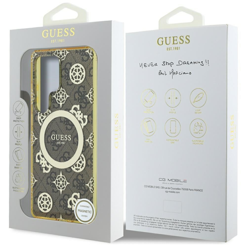 MagSafe tok Samsung Galaxy S25 Ultra S938-hez, Guess, IML Peony On 4G Background, Barna