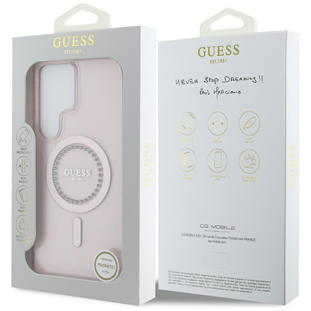 MagSafe tok Samsung Galaxy S25 Ultra S938-hez, Guess, IML Rhinestone, Rózsaszín