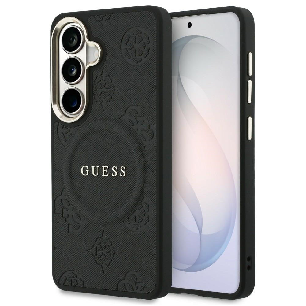 MagSafe tok Samsung Galaxy S26 S942-hez, Guess, Saffiano Peony Embossed Ring, Fekete