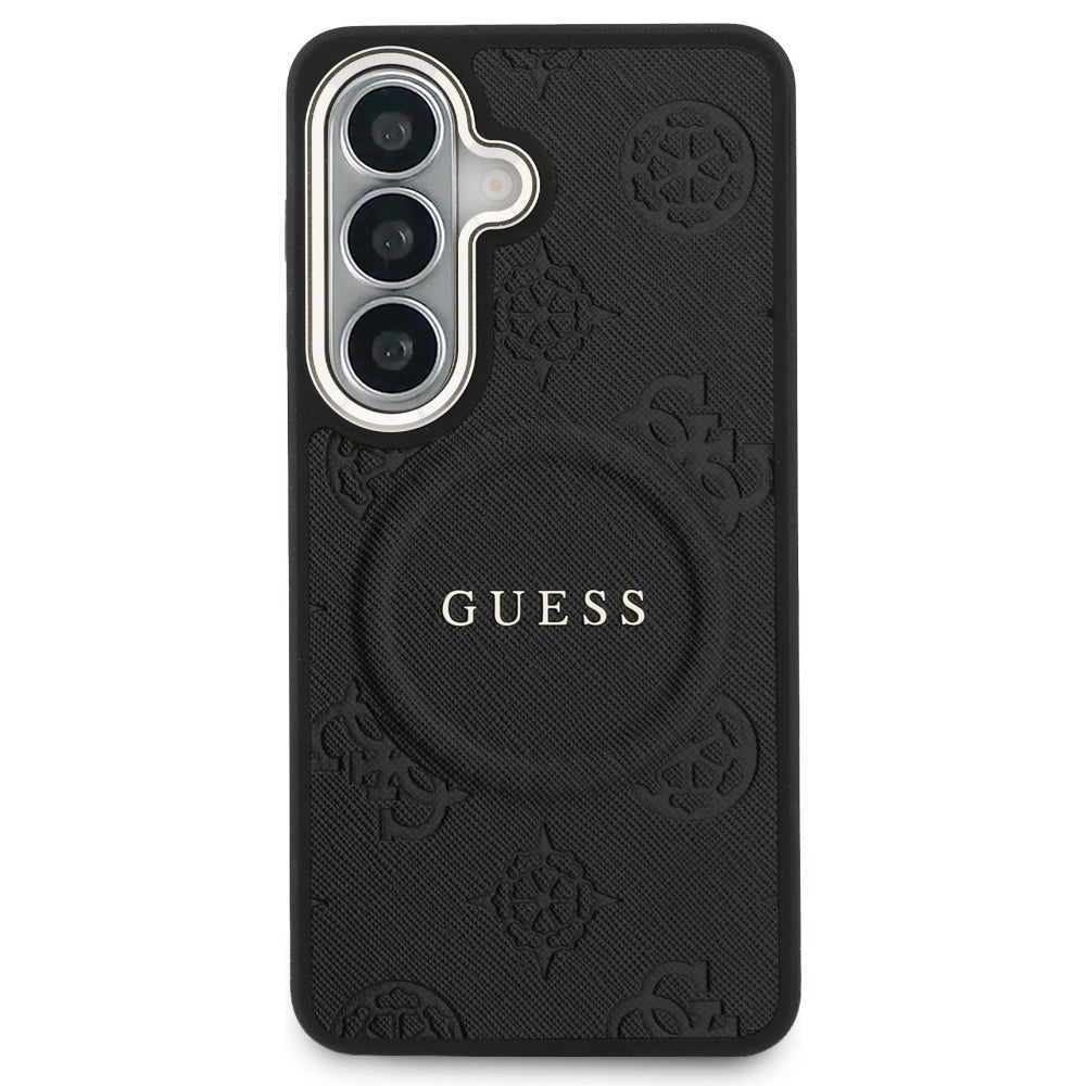 MagSafe tok Samsung Galaxy S26 S942-hez, Guess, Saffiano Peony Embossed Ring, Fekete