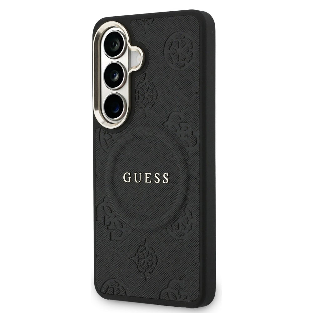 MagSafe tok Samsung Galaxy S26 S942-hez, Guess, Saffiano Peony Embossed Ring, Fekete