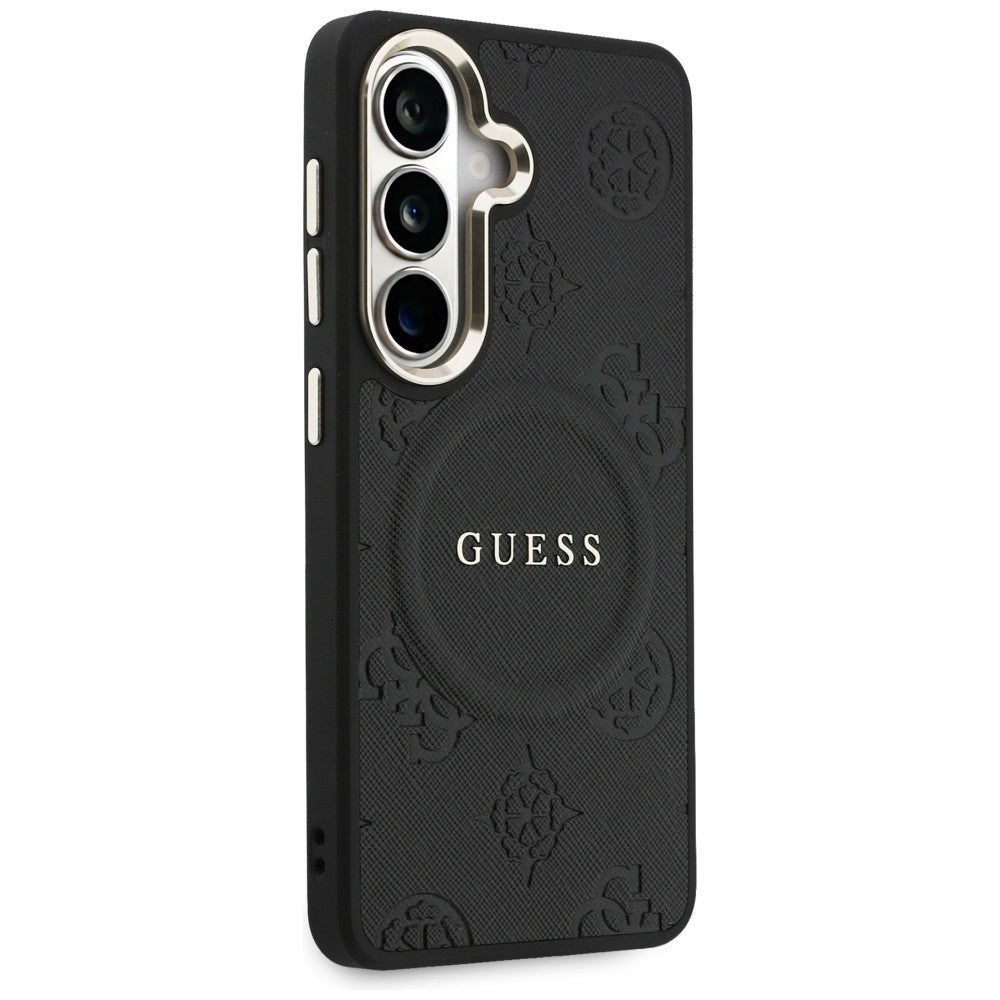 MagSafe tok Samsung Galaxy S26 S942-hez, Guess, Saffiano Peony Embossed Ring, Fekete