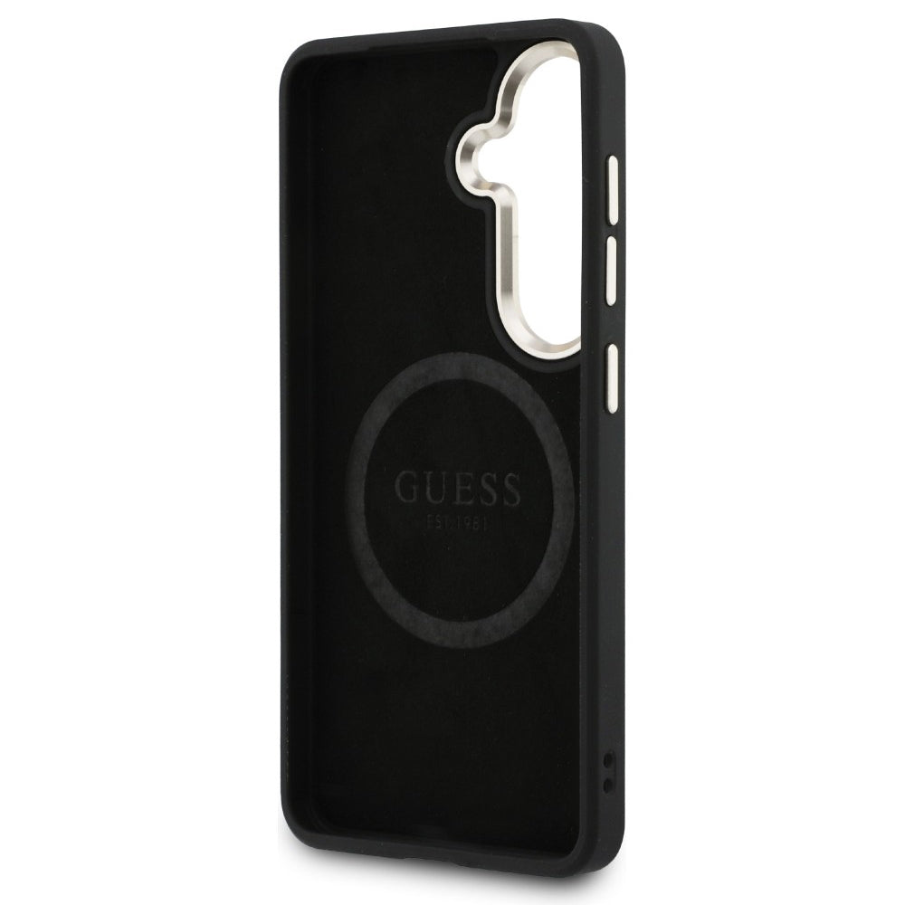MagSafe tok Samsung Galaxy S26 S942-hez, Guess, Saffiano Peony Embossed Ring, Fekete