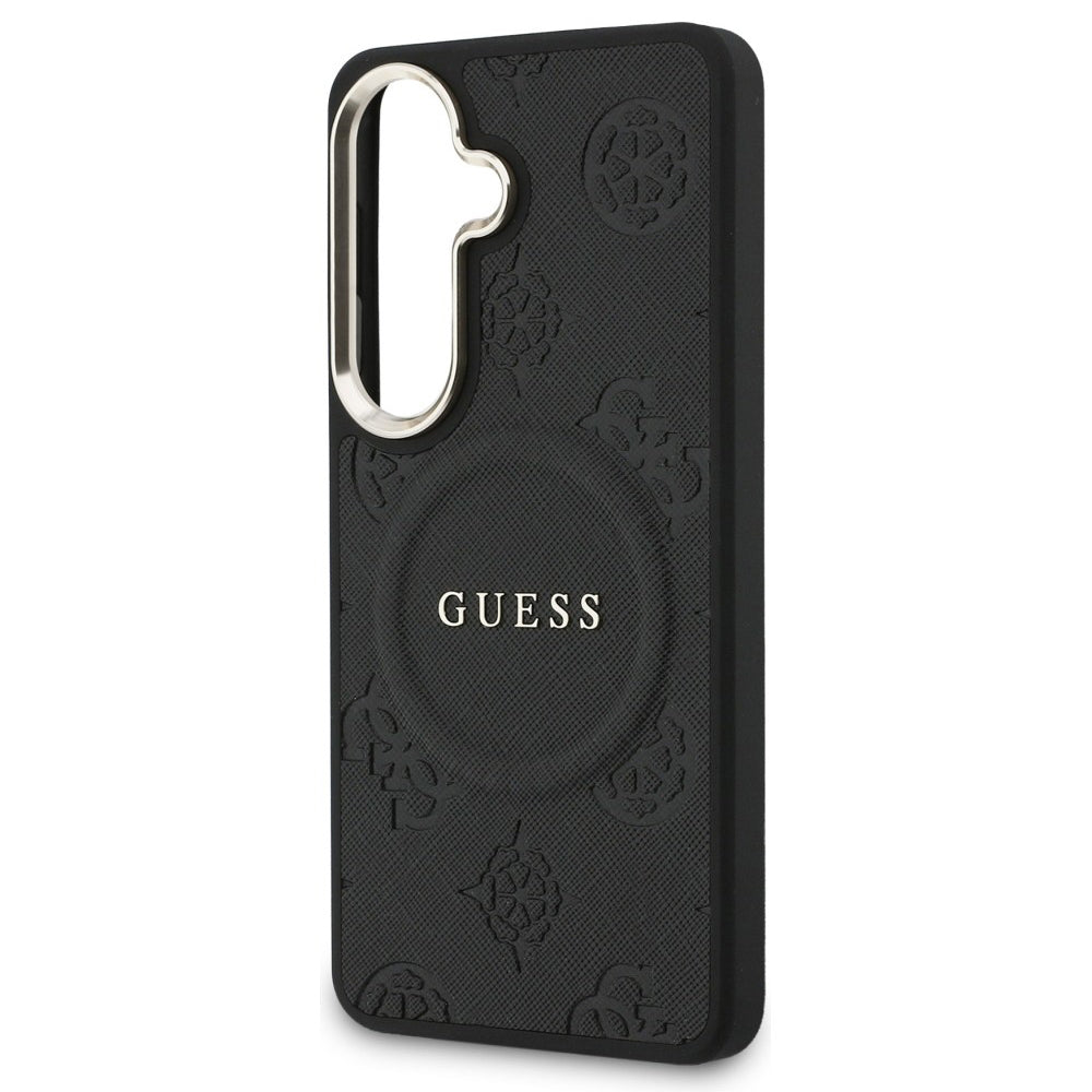 MagSafe tok Samsung Galaxy S26 S942-hez, Guess, Saffiano Peony Embossed Ring, Fekete