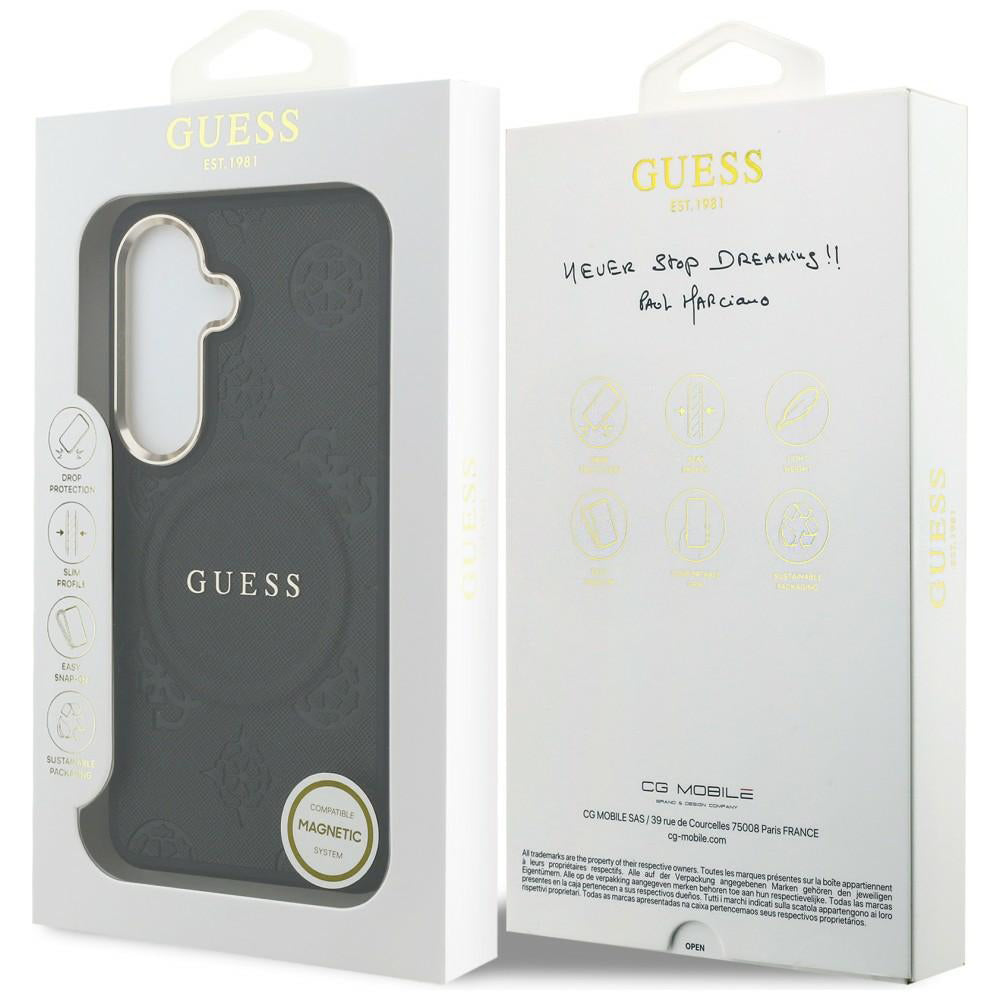 MagSafe tok Samsung Galaxy S26 S942-hez, Guess, Saffiano Peony Embossed Ring, Fekete