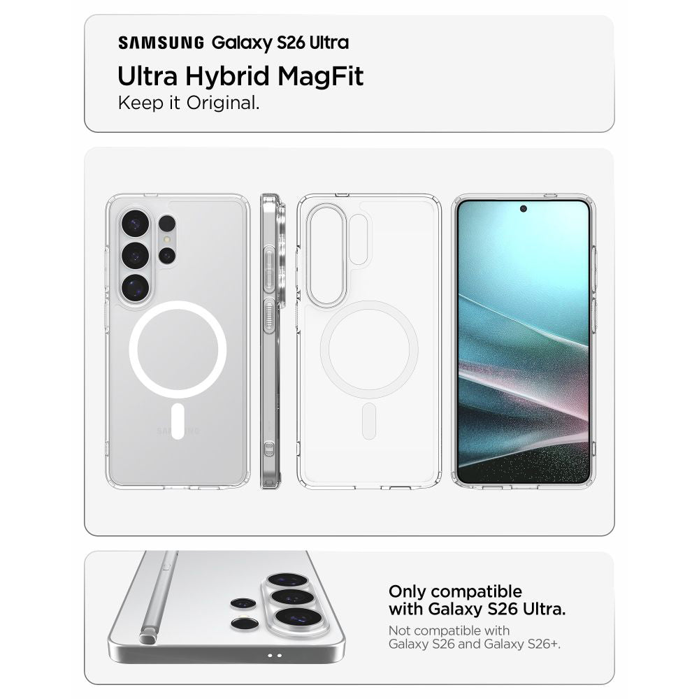 MagSafe tok Samsung Galaxy S26 Ultra S948-hez, Spigen, Ultra Hybrid, Átlátszó Fehér ACS10679
