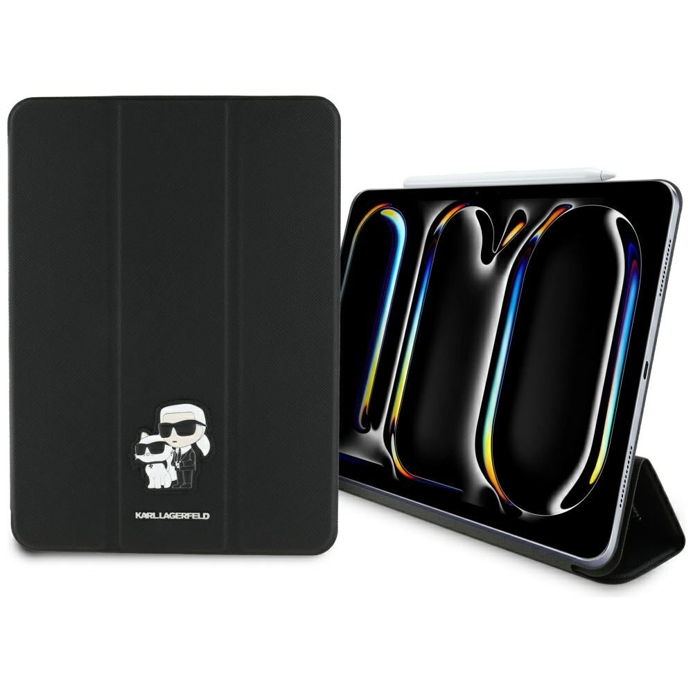 Tok Apple iPad Pro 11 (2024) készülékhez, Karl Lagerfeld, Saffiano Karl & Choupette, Fekete
