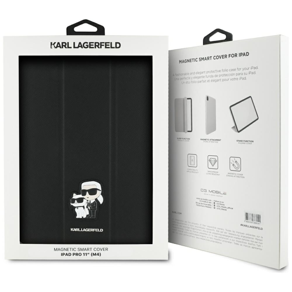 Tok Apple iPad Pro 11 (2024) készülékhez, Karl Lagerfeld, Saffiano Karl & Choupette, Fekete