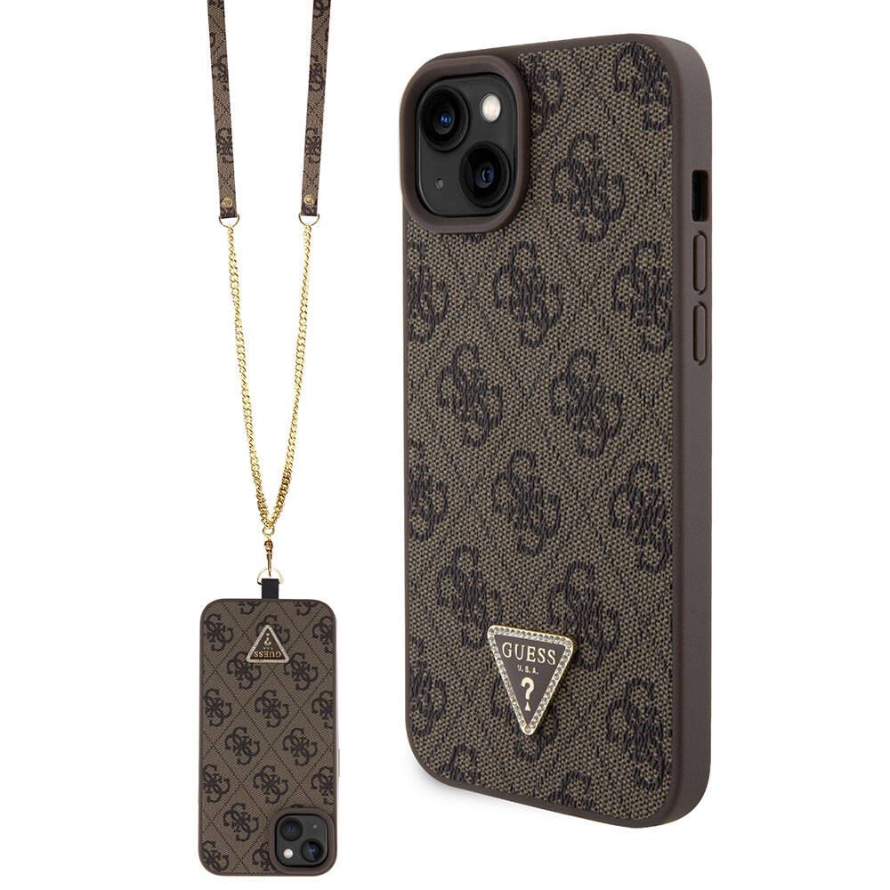 Tok Apple iPhone 15 Plus-hoz, Guess, Crossbody 4G Metal Logo, Barna, Újrapecsételt