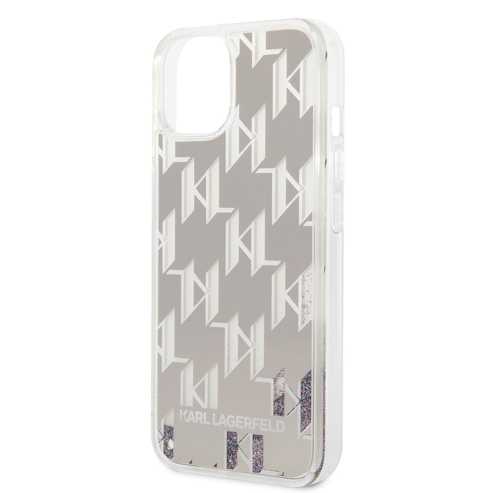 Tok Apple iPhone 14-hez, Karl Lagerfeld, Liquid Glitter Monogram, Ezüst színű