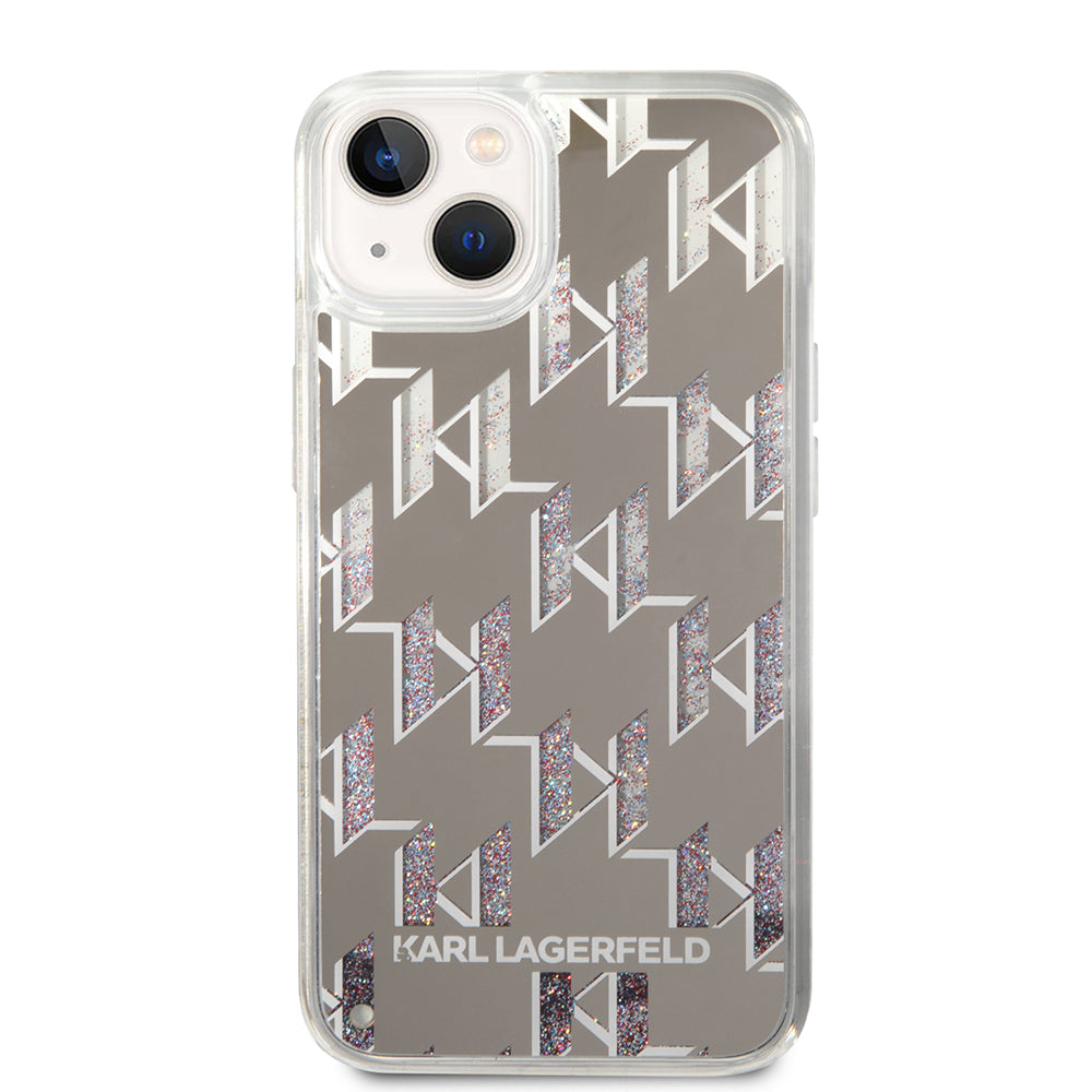 Tok Apple iPhone 14-hez, Karl Lagerfeld, Liquid Glitter Monogram, Ezüst színű