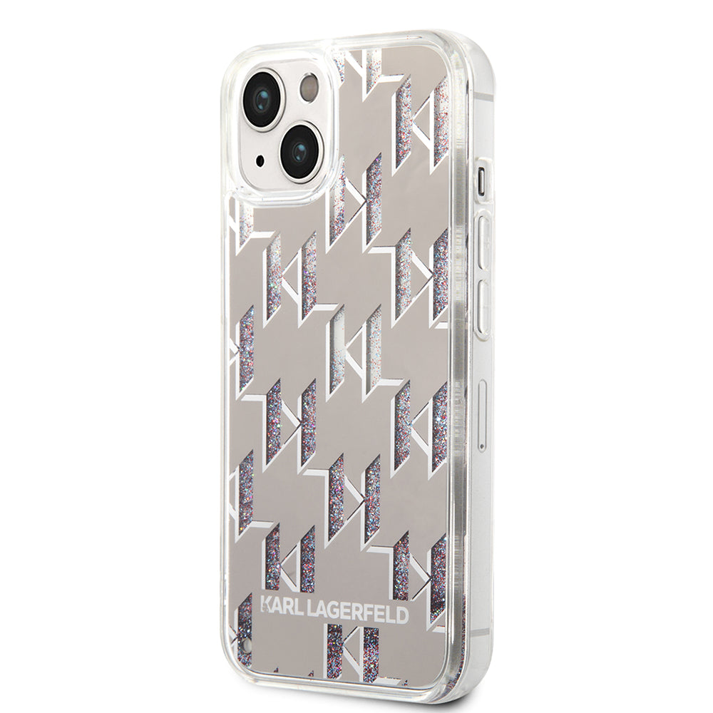 Tok Apple iPhone 14-hez, Karl Lagerfeld, Liquid Glitter Monogram, Ezüst színű