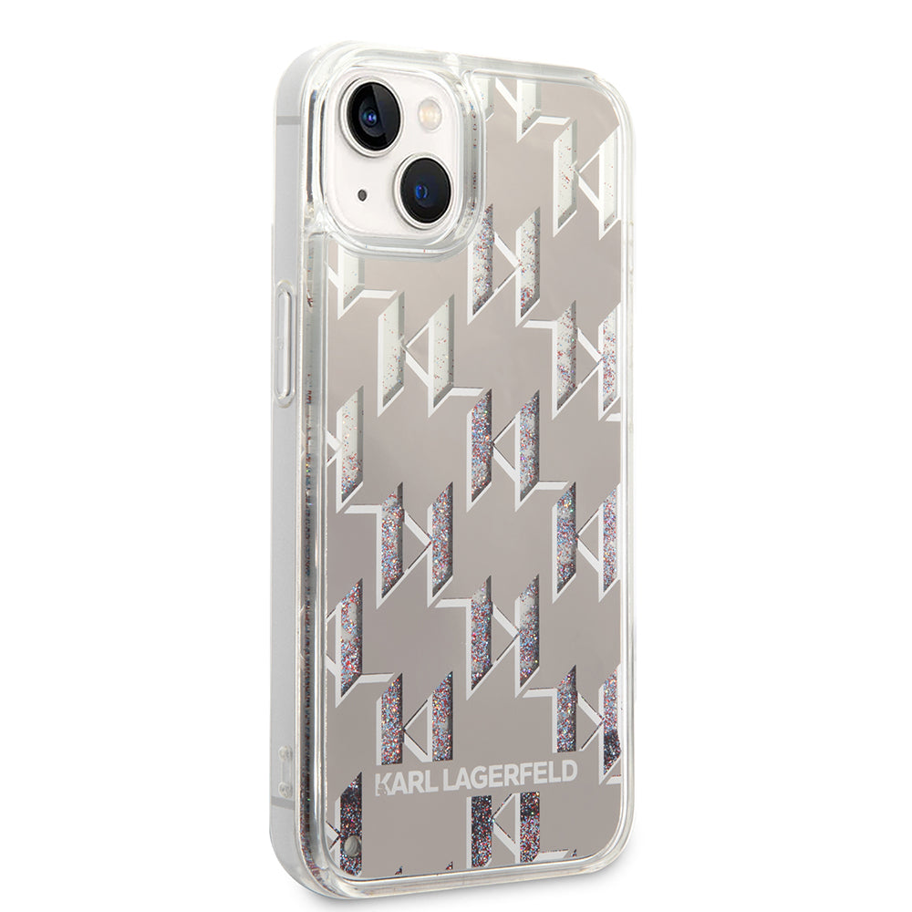 Tok Apple iPhone 14-hez, Karl Lagerfeld, Liquid Glitter Monogram, Ezüst színű