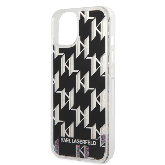 Tok Apple iPhone 14-hez, Karl Lagerfeld, Liquid Glitter Monogram, Fekete