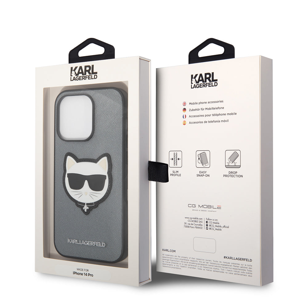 Tok Apple iPhone 14-hez, Karl Lagerfeld, Saffiano Choupette's Head, Ezüst