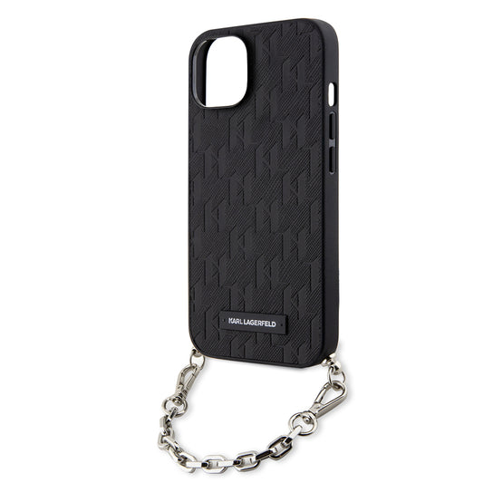 Tok Apple iPhone 14-hez, Karl Lagerfeld, Saffiano Monogram Chain, Fekete