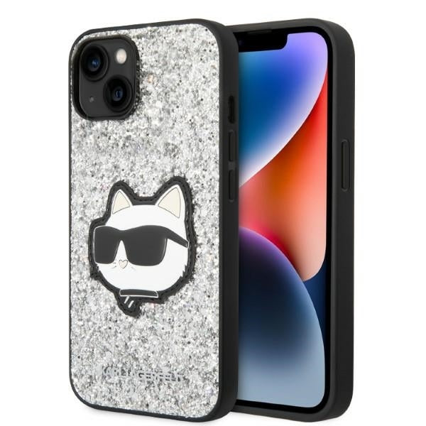 Tok Apple iPhone 14 Plus-hoz, Karl Lagerfeld, Glitter Choupette Patch, Ezüst