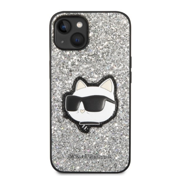 Tok Apple iPhone 14 Plus-hoz, Karl Lagerfeld, Glitter Choupette Patch, Ezüst