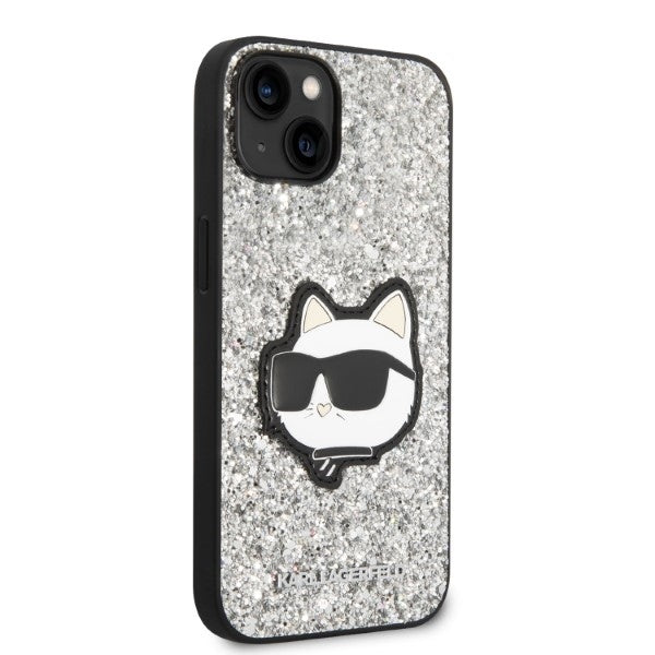 Tok Apple iPhone 14 Plus-hoz, Karl Lagerfeld, Glitter Choupette Patch, Ezüst