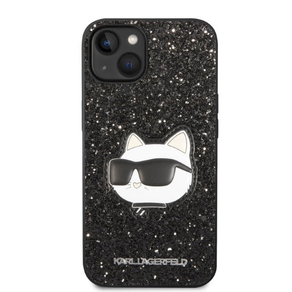 Tok Apple iPhone 14 Plus-hoz, Karl Lagerfeld, Glitter Choupette Patch, Fekete