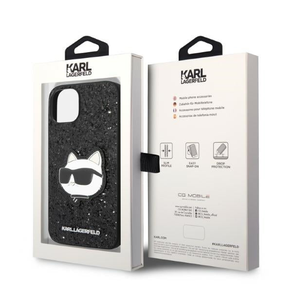 Tok Apple iPhone 14 Plus-hoz, Karl Lagerfeld, Glitter Choupette Patch, Fekete