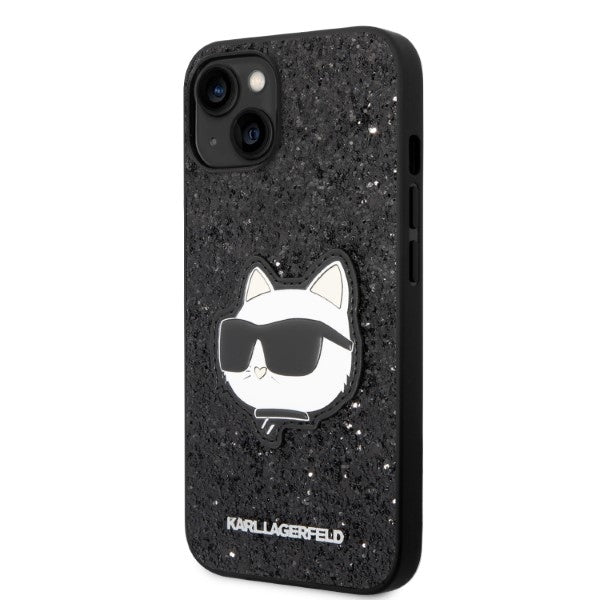 Tok Apple iPhone 14 Plus-hoz, Karl Lagerfeld, Glitter Choupette Patch, Fekete