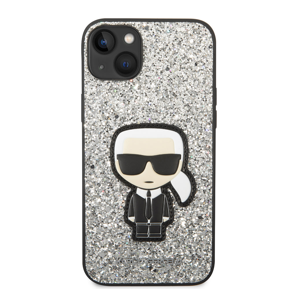 Tok Apple iPhone 14 Plus-hoz, Karl Lagerfeld, Glitter Flakes Ikonik Karl, Ezüst