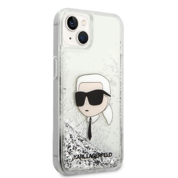 Tok Apple iPhone 14 Plus-hoz, Karl Lagerfeld, Glitter Karl's Head, Ezüst