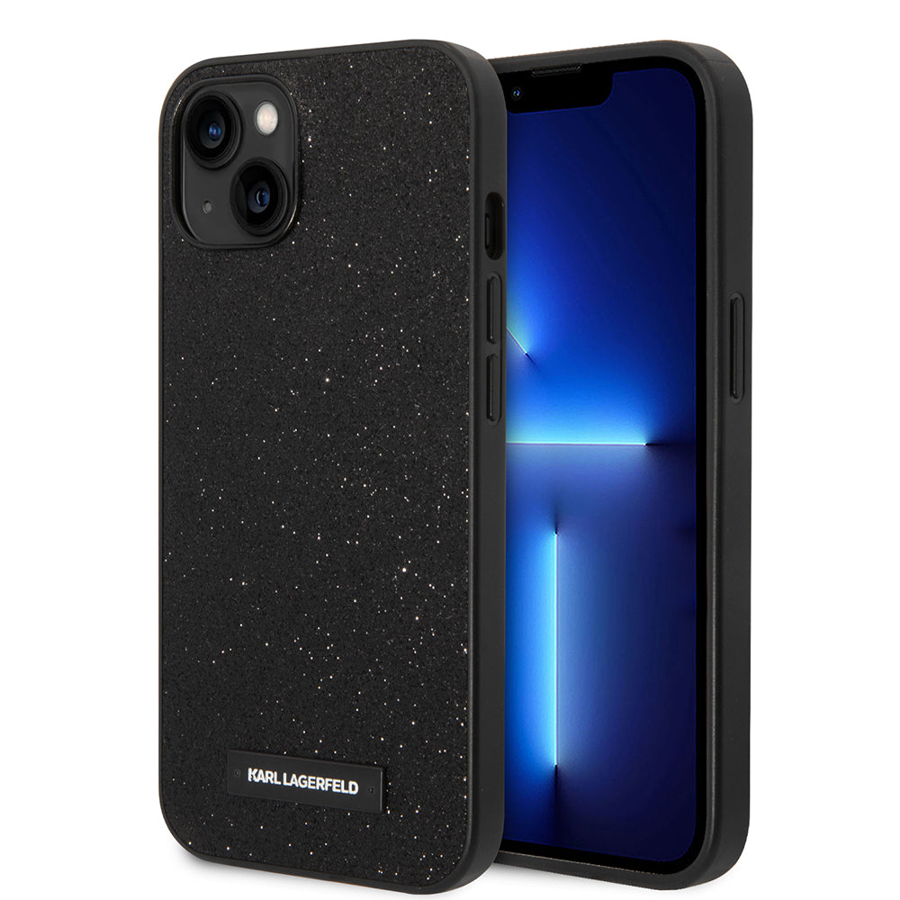 Tok Apple iPhone 14 Plus-hoz, Karl Lagerfeld, Glitter Plaque Logo, Fekete