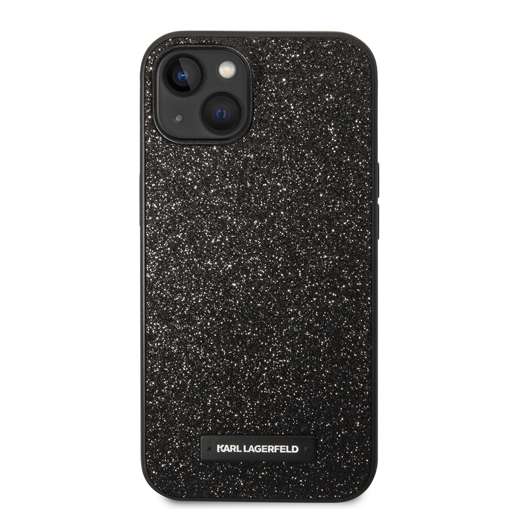 Tok Apple iPhone 14 Plus-hoz, Karl Lagerfeld, Glitter Plaque Logo, Fekete