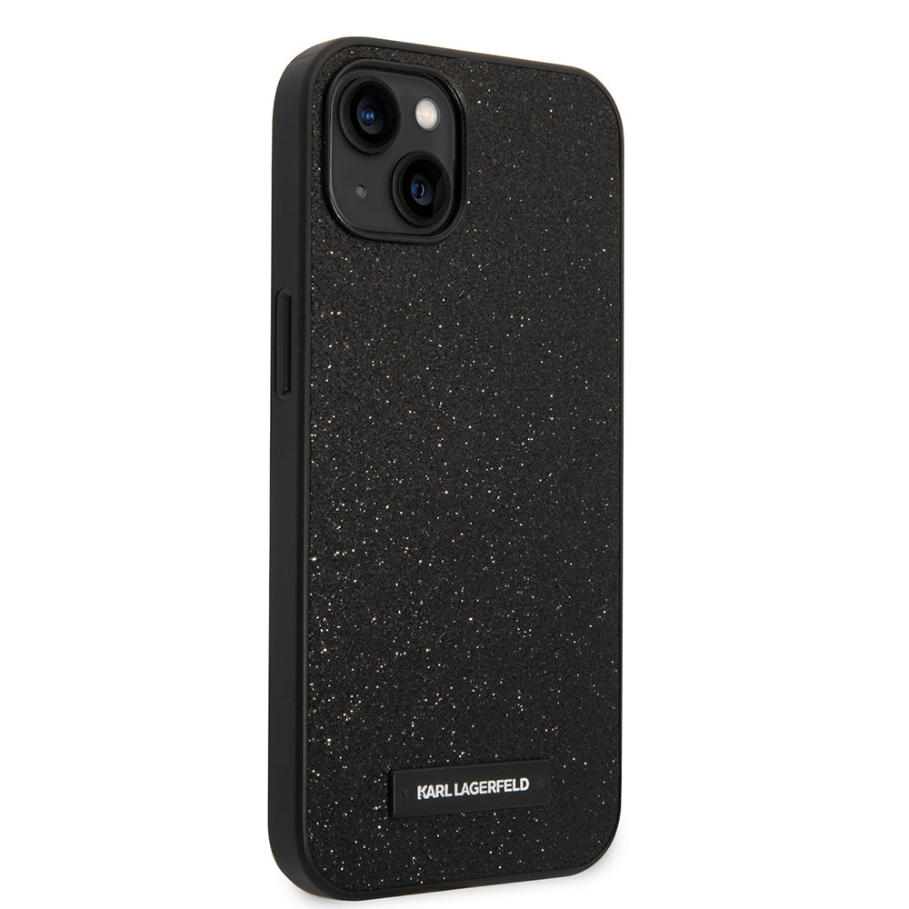 Tok Apple iPhone 14 Plus-hoz, Karl Lagerfeld, Glitter Plaque Logo, Fekete