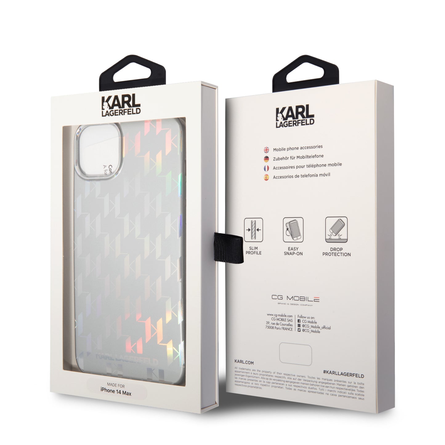 Tok Apple iPhone 14 Plus-hoz, Karl Lagerfeld, Monogram Iridescent, Ezüst