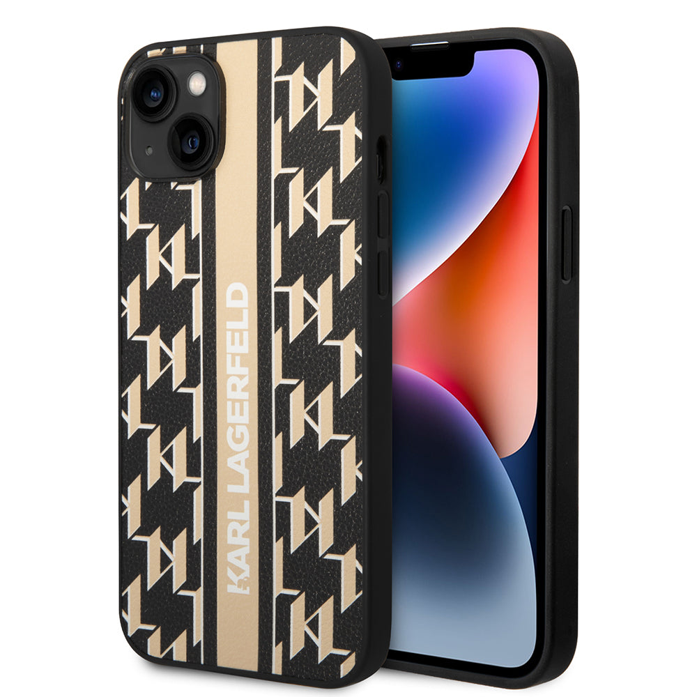 Tok Apple iPhone 14 Plus-hoz, Karl Lagerfeld, Monogram Stripe, Barna