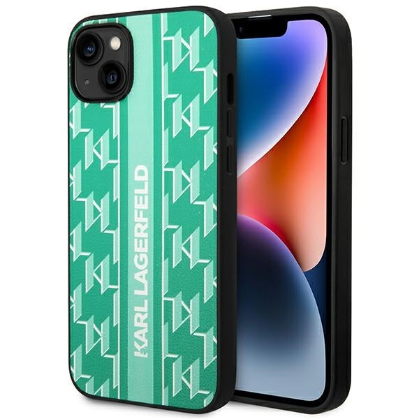 Tok Apple iPhone 14 Plus-hoz, Karl Lagerfeld, Monogram Stripe, Zöld