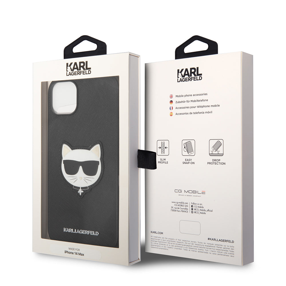 Tok Apple iPhone 14 Plus-hoz, Karl Lagerfeld, Saffiano Choupette's Head, Fekete