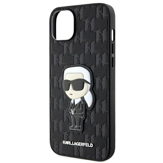 Tok Apple iPhone 14 Plus-hoz, Karl Lagerfeld, Saffiano Monogram Ikonik Karl, Fekete