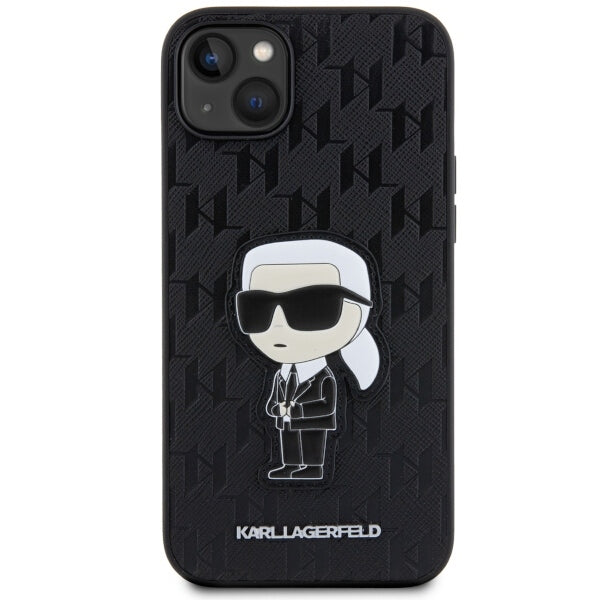 Tok Apple iPhone 14 Plus-hoz, Karl Lagerfeld, Saffiano Monogram Ikonik Karl, Fekete