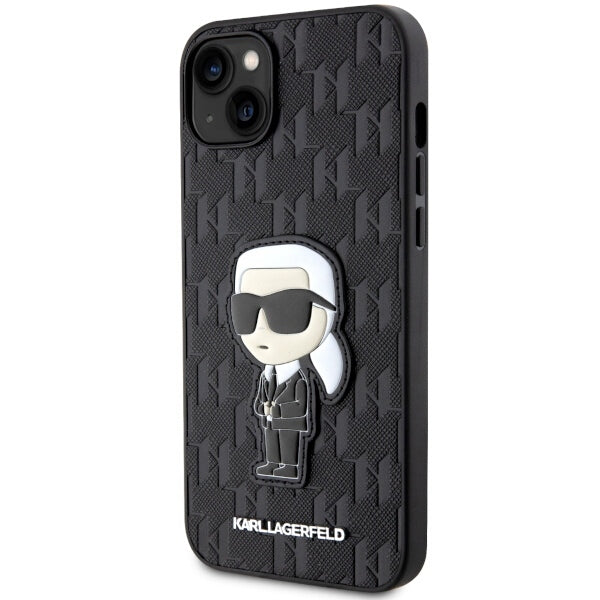 Tok Apple iPhone 14 Plus-hoz, Karl Lagerfeld, Saffiano Monogram Ikonik Karl, Fekete