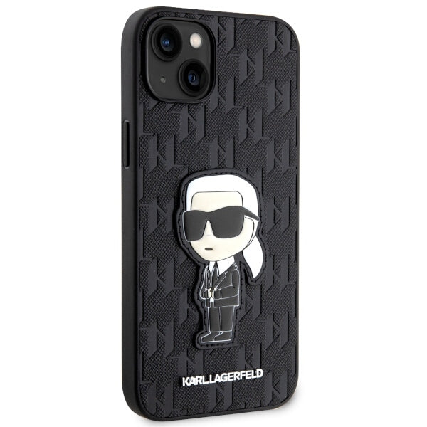 Tok Apple iPhone 14 Plus-hoz, Karl Lagerfeld, Saffiano Monogram Ikonik Karl, Fekete