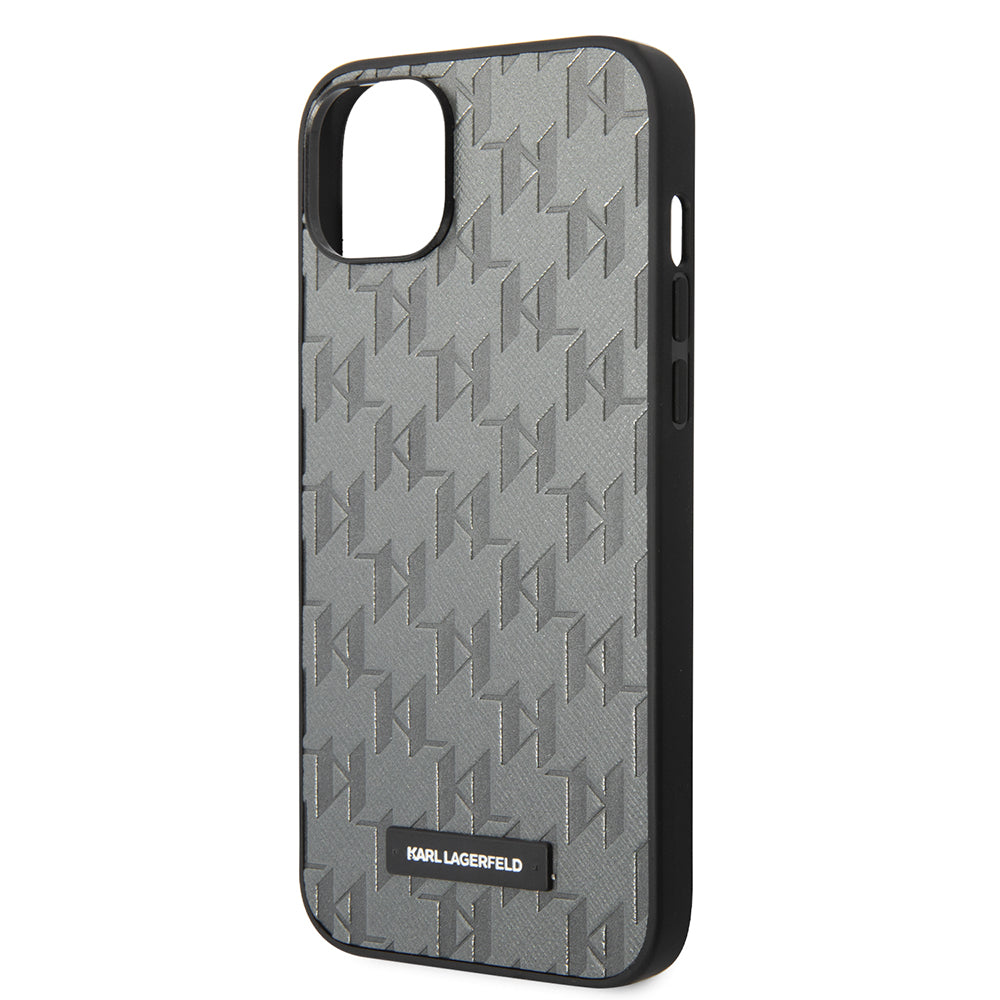 Tok Apple iPhone 14 Plus-hoz, Karl Lagerfeld, Saffiano Monogram Metal Logo, Szürke