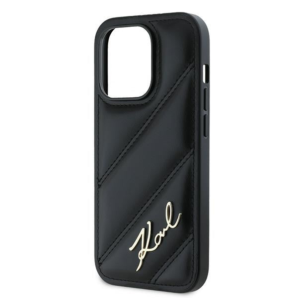 Tok Apple iPhone 14 Pro-hoz, Karl Lagerfeld, Diagonal Quilted Script, Fekete