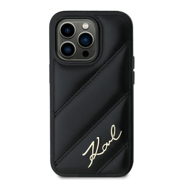 Tok Apple iPhone 14 Pro-hoz, Karl Lagerfeld, Diagonal Quilted Script, Fekete