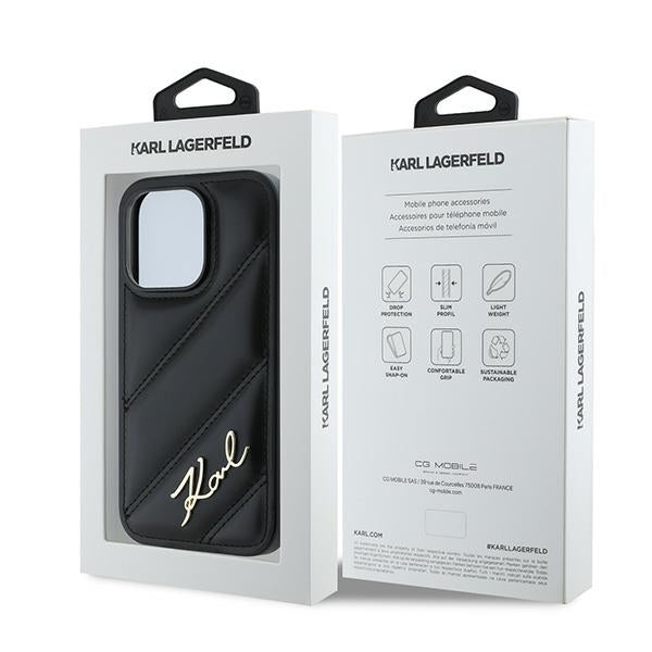 Tok Apple iPhone 14 Pro-hoz, Karl Lagerfeld, Diagonal Quilted Script, Fekete