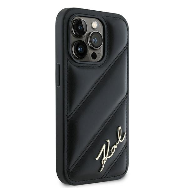 Tok Apple iPhone 14 Pro-hoz, Karl Lagerfeld, Diagonal Quilted Script, Fekete