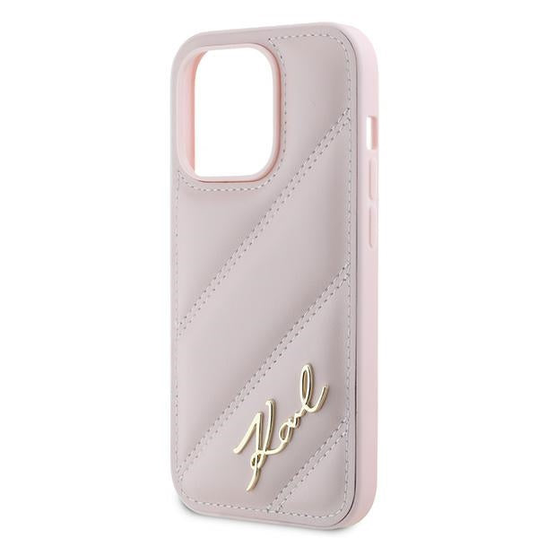 Tok Apple iPhone 14 Pro-hoz, Karl Lagerfeld, Diagonal Quilted Script, Rózsaszín