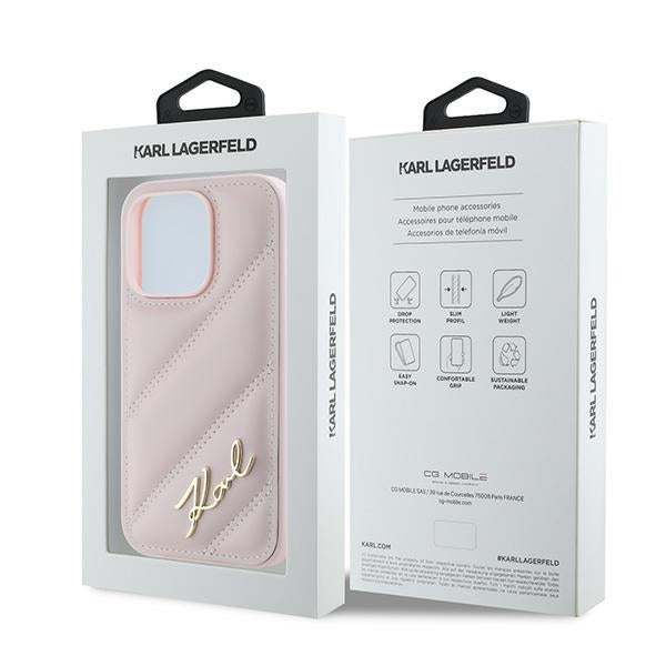 Tok Apple iPhone 14 Pro-hoz, Karl Lagerfeld, Diagonal Quilted Script, Rózsaszín