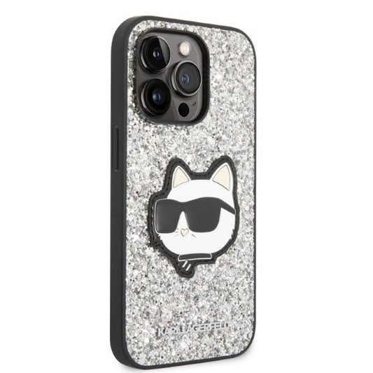 Case for Apple iPhone 14 Pro, Karl Lagerfeld, Glitter Choupette Patch, Silver
