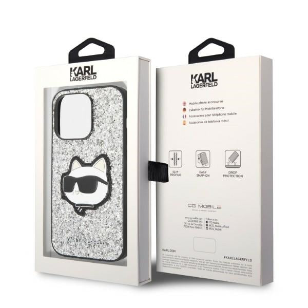 Tok Apple iPhone 14 Pro-hoz, Karl Lagerfeld, Glitter Choupette Patch, Ezüst