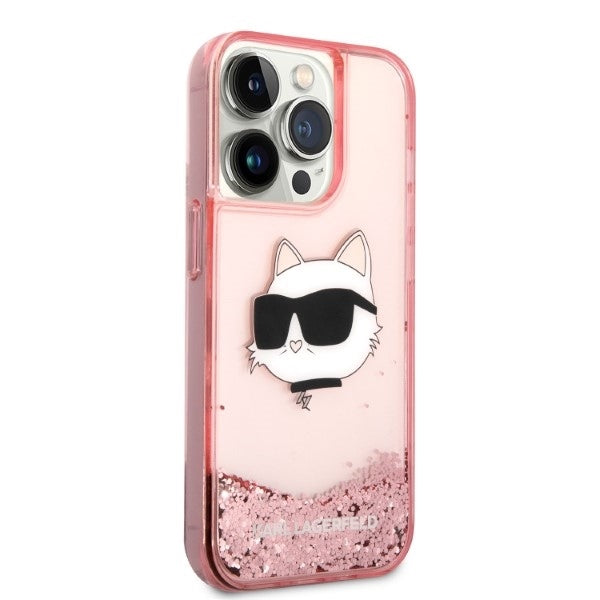 Tok Apple iPhone 14 Pro-hoz, Karl Lagerfeld, Glitter Choupette's Head, Rózsaszín